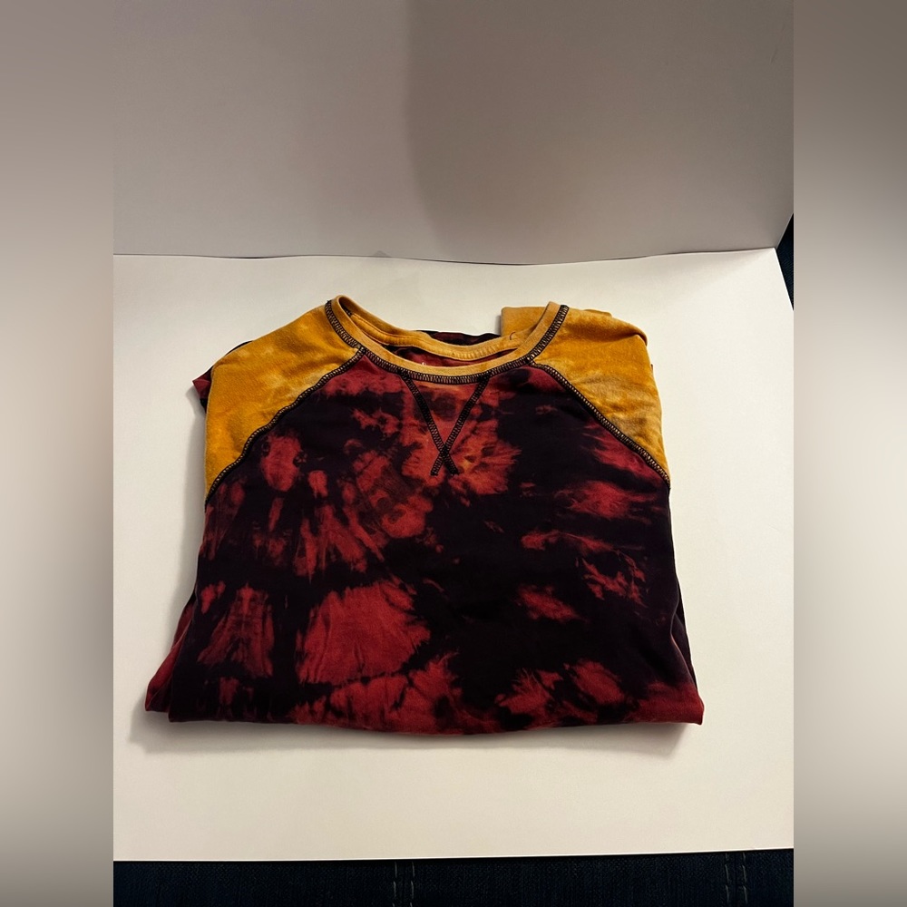 Goodfellow and Co: Maroon and Gold Tye Dye Baseball Tee Long Sleeve